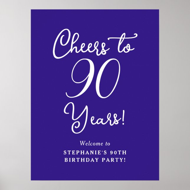 Purple Cheers to 90 Years Birthday Welcome Sign (Front)