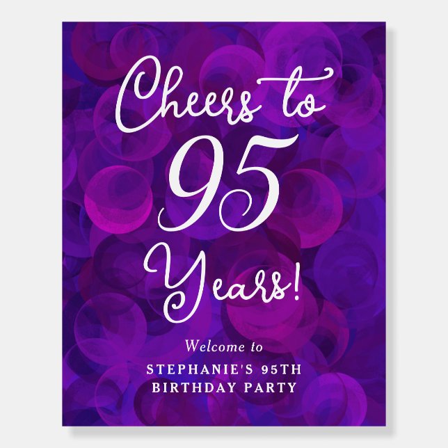 Purple Cheers to 95 Years Birthday Welcome Sign (Front)