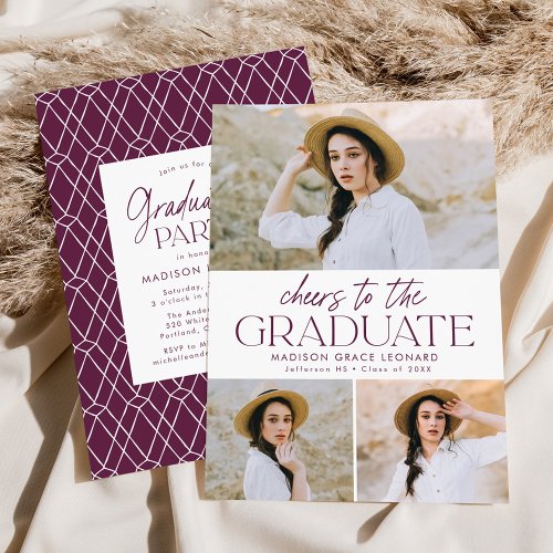 Purple  Cheers to the Grad Photo Graduation Party Invitation