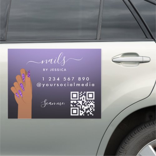 Purple Cheetah Beauty Nail Artist Salon QR Code Car Magnet