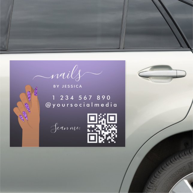 Purple Cheetah Beauty Nail Artist Salon QR Code Car Magnet (In Situ)