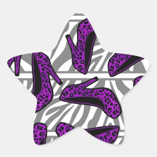 Purple Cheetah High Heel Shoe Print on Zebra Star Sticker