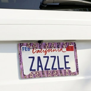 Purple Cheetah Leopard Print Glitter Glam License Plate Frame