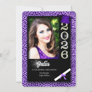 Purple Cheetah Print Class of 2026 Graduation Invitation