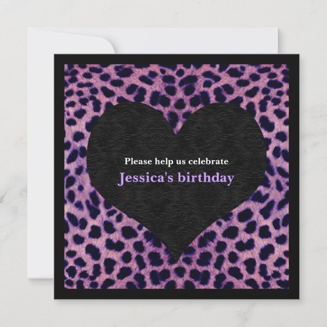 Purple Cheetah Print Party Invitation (Front)