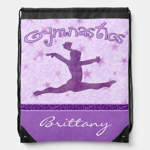 Purple Cheetah Print Stripe Gymnastics w Monogram Drawstring Bag