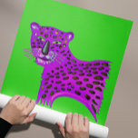 Purple Cheetah Watercolor AI Generated Art Poster<br><div class="desc">A modern watercolor drawing of a purple cheetah on green background generated by AI.</div>