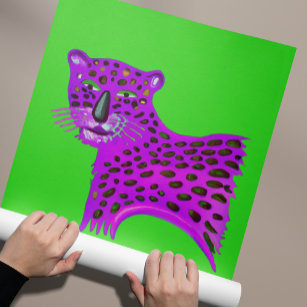 Purple Cheetah Watercolor AI Generated Art Poster