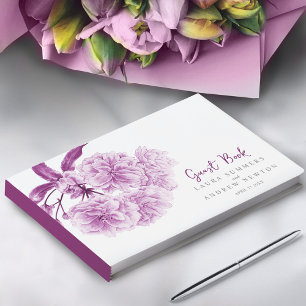Purple cherry blossom watercolor custom wedding guest book