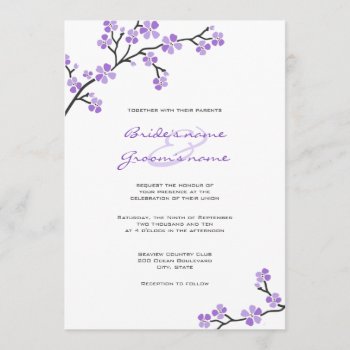 Purple Cherry Blossom Wedding Invitations by PMCustomWeddings at Zazzle