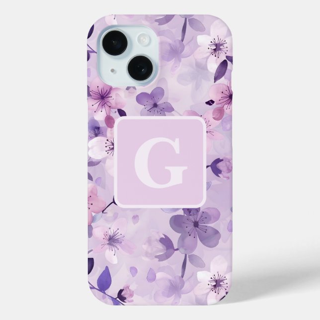 Purple cherry blossoms personalized monogram  Case-Mate iPhone case (Back)