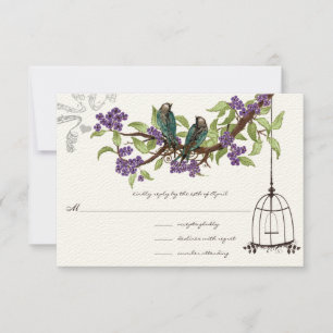 Purple Cherry Blossoms Teal Birds Birdcage RSVP