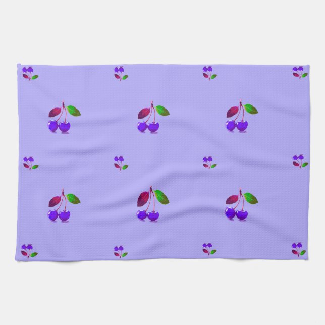 Purple Cherry Pop Art Kitchen Towel (Horizontal)