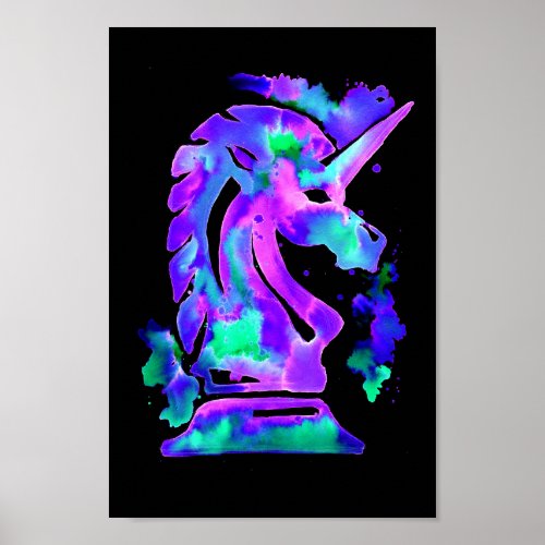 Purple Chess Knigh Unicorn Poster