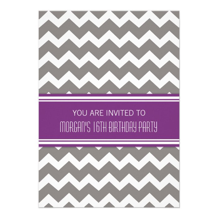 Purple Chevron 16th Birthday Party Invitations