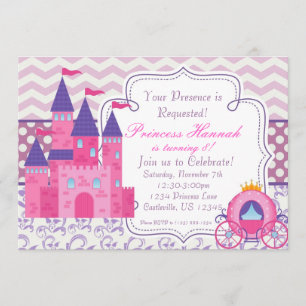 Purple Chevron and Damask Princess Birthday Party Invitation