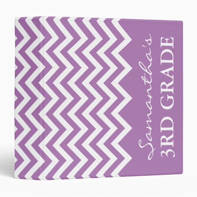 Purple chevron binder for 3rd grade school teacher (Front/Spine)
