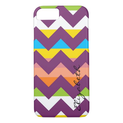 Purple Chevron Colorful Stripes Monogram iPhone 87 Case