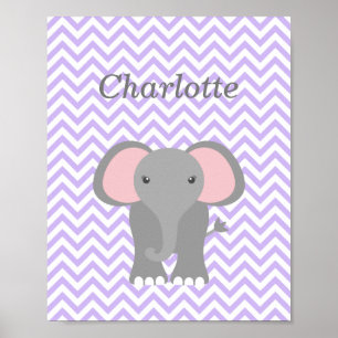 Purple Chevron Elephant Personalized Nursery Decor