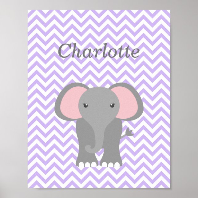 Purple Chevron Elephant Personalized Nursery Decor (Front)