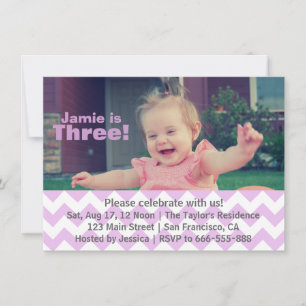 Purple Chevron Girl Birthday, Third Birthday Invitation
