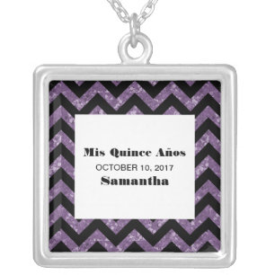 Purple Chevron Glitter Quinceañera Necklace