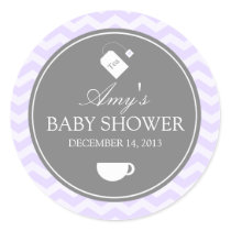 Purple Chevron High Tea Baby Shower Sticker