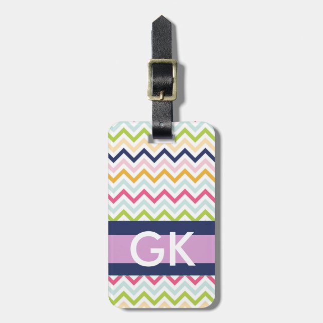 Purple Chevron Monogram Luggage Tag (Front Vertical)