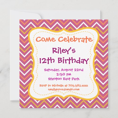 Purple Chevron Pattern Birthday Party Invitations