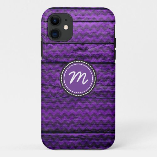 Purple chevron pattern on vintage wood iPhone 11 case