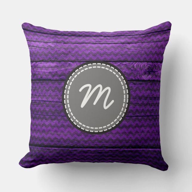 Purple Chevron pattern on vintage wood Throw Pillow (Front)