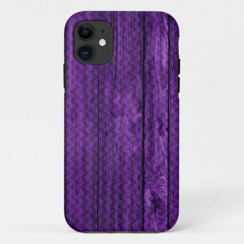 Purple Chevron Pattern Wooden iPhone 11 Case