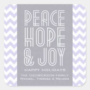 Purple Chevron Peace Hope and Joy Holiday Square Sticker