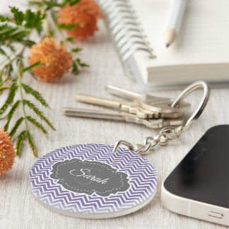 Purple Chevron Personalize Acrylic Keychain