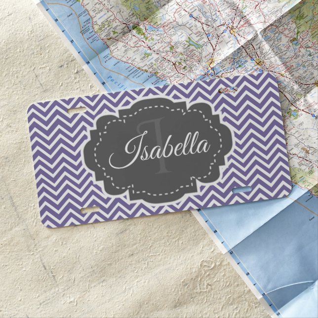 Purple Chevron Personalized License Plate (In Situ)