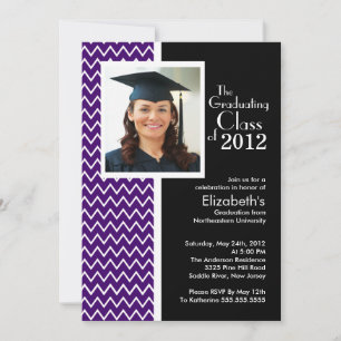 Purple Chevron Photo Graduation Party Invitation
