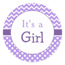 Purple Chevron & Polkas Dot Baby Shower Classic Round Sticker