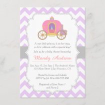 Purple Chevron Princess Carriage, Girl Baby Shower Invitation
