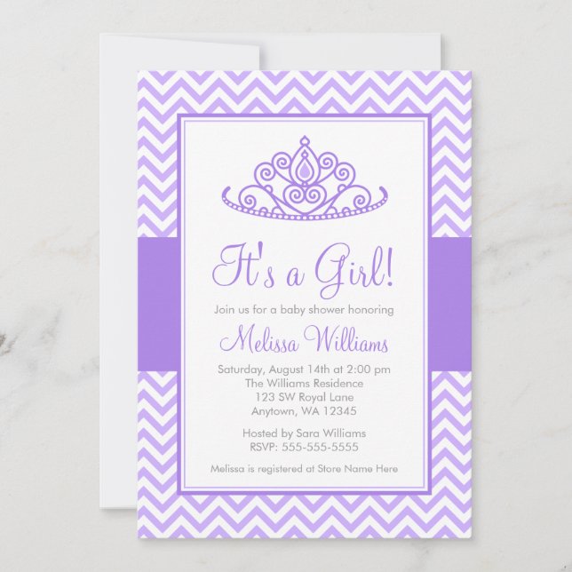 Purple Chevron Princess Crown Girl Baby Shower Invitation (Front)
