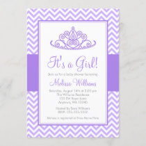 Purple Chevron Princess Crown Girl Baby Shower Invitation