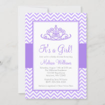 Purple Chevron Princess Crown Girl Baby Shower Invitation