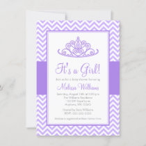 Purple Chevron Princess Crown Girl Baby Shower Invitation