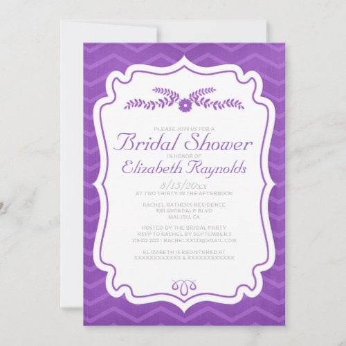 Purple Chevron Stripes Bridal Shower Invitations