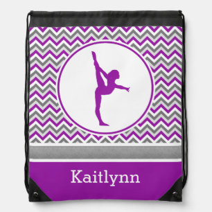 Purple Chevron Stripes Gymnastics w/ Monogram Drawstring Bag