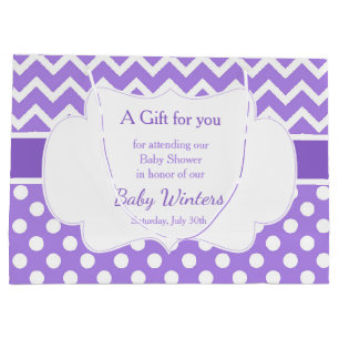 Purple Chevron & White Polka Dots Baby Shower Large Gift Bag