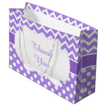 Purple Chevron & White Polka Dots Baby Shower Large Gift Bag