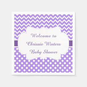 Purple Chevron & White Polka Dots Baby Shower Napkins