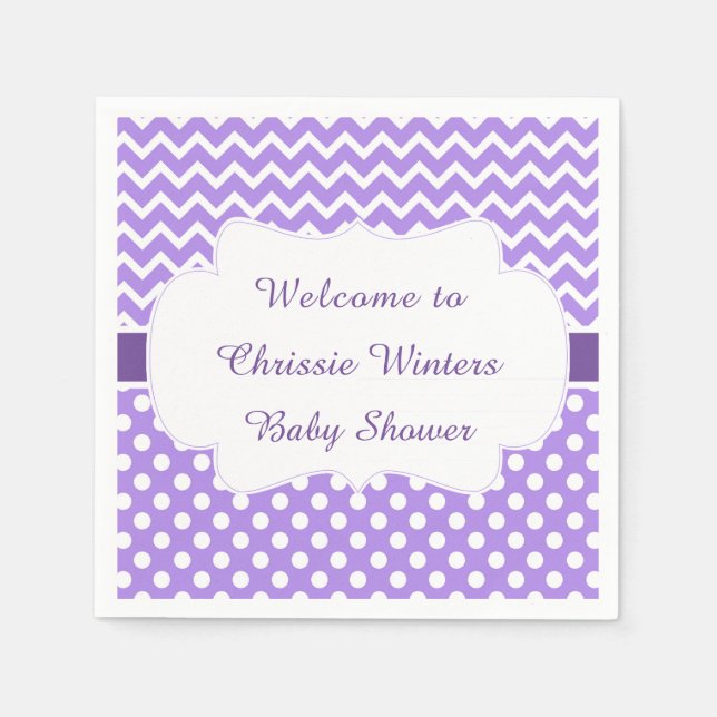 Purple Chevron & White Polka Dots Baby Shower Napkins (Front)