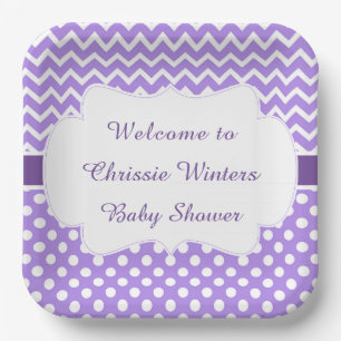 Purple Chevron & White Polka Dots Baby Shower Paper Plates