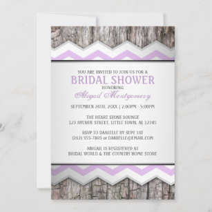 Purple Chevron & Wood Rustic Bridal Shower Invitation